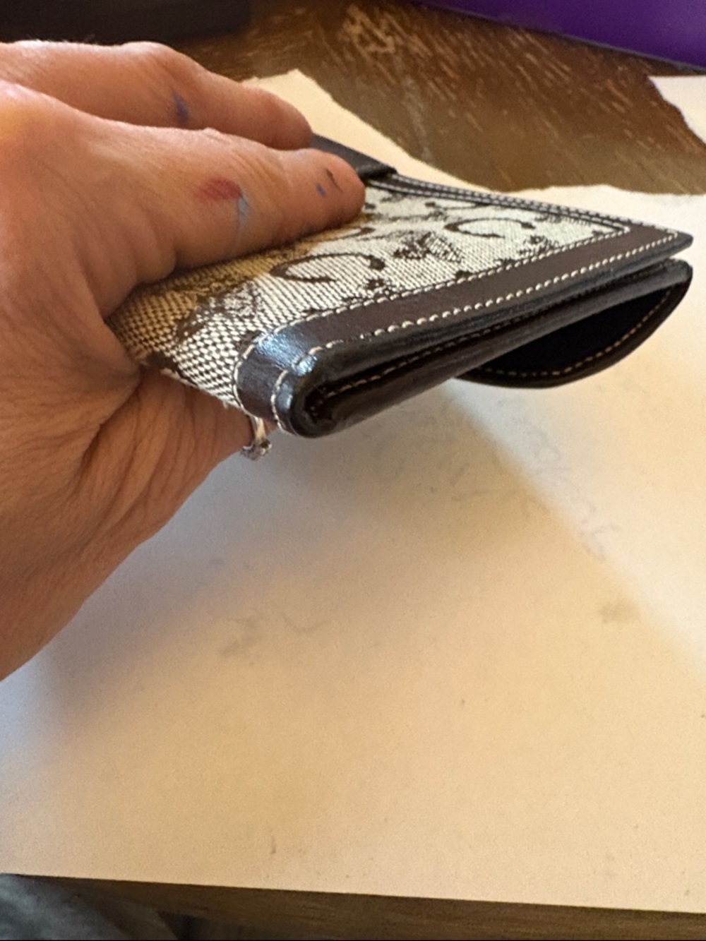 CELINE. Canvas & Leather Monogram Double sided Slim Bifold long wallet Mint - Picture 5 of 15